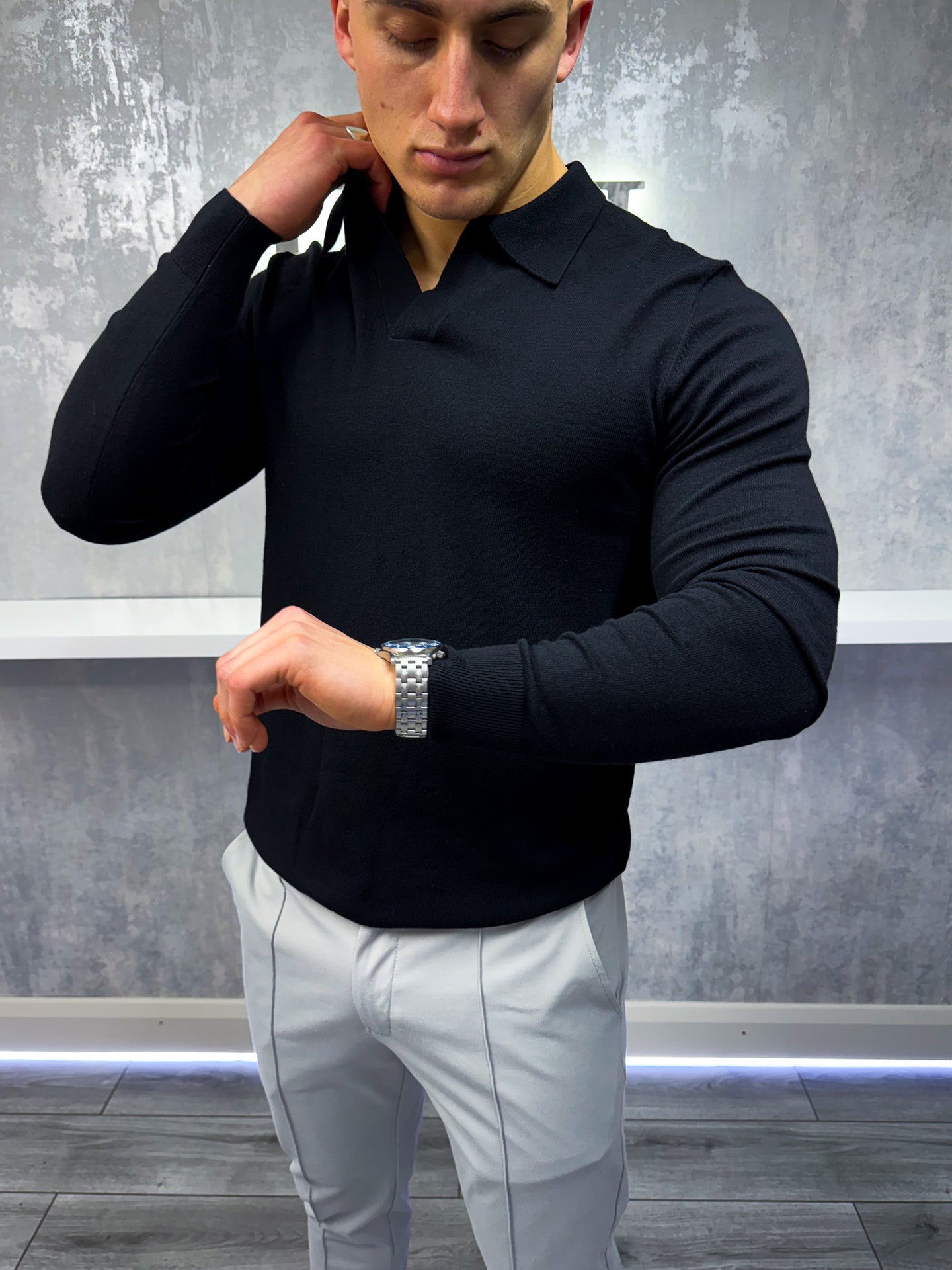 Rockefeller long Sleeve Polo Shirt - Black