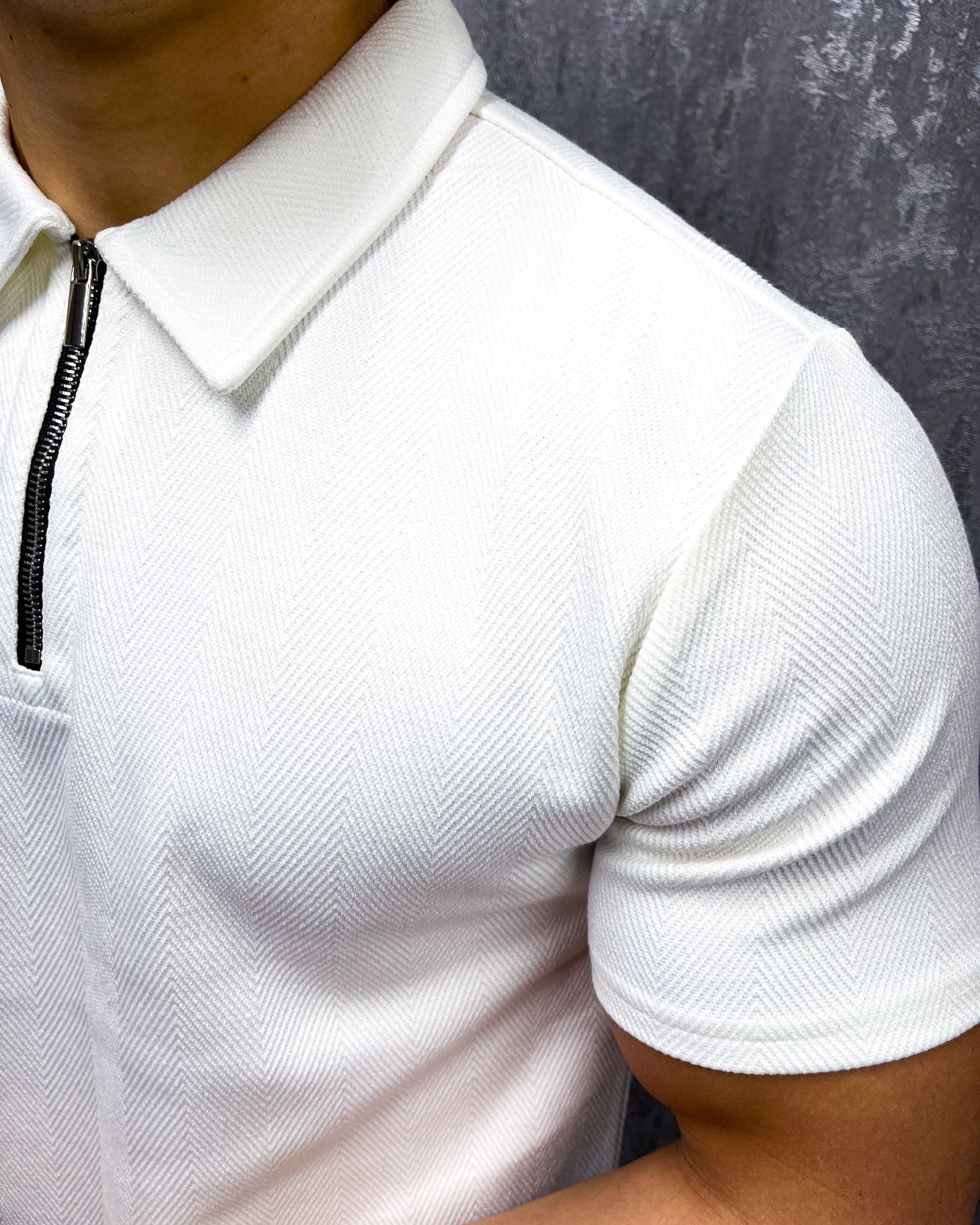 Herringbone Classic Polo - White