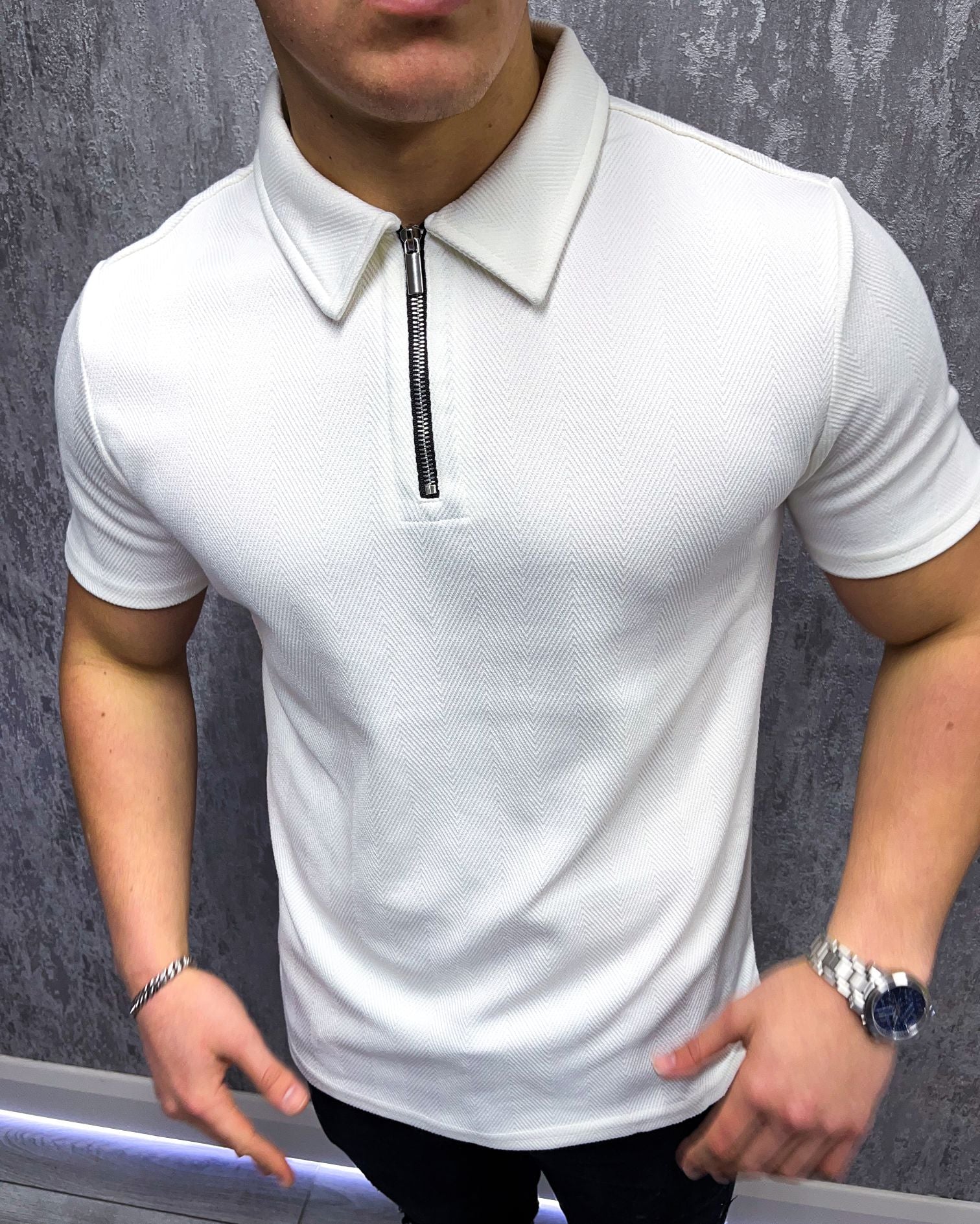 Herringbone Classic Polo - White