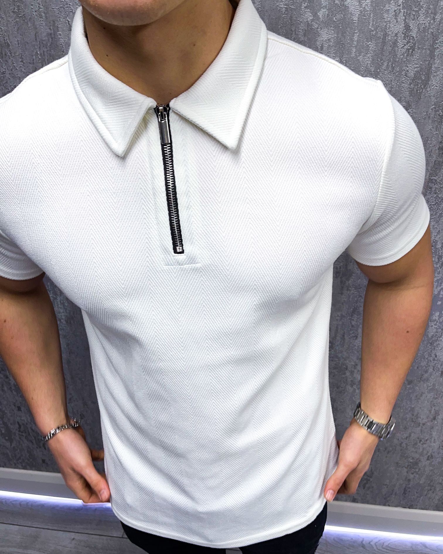 Herringbone Classic Polo - White