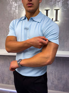 Cuban Collar Polo Shirt - Baby Blue