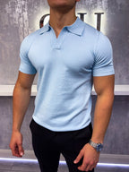 Cuban Collar Polo Shirt - Baby Blue