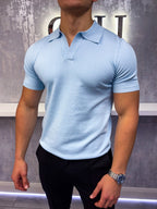 Cuban Collar Polo Shirt - Baby Blue