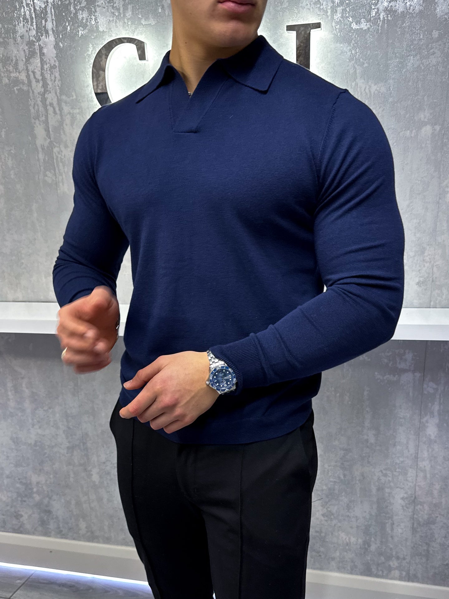 Rockefeller long Sleeve Polo Shirt - Navy