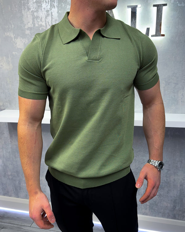 Cuban Collar Polo Shirt - Sage Green