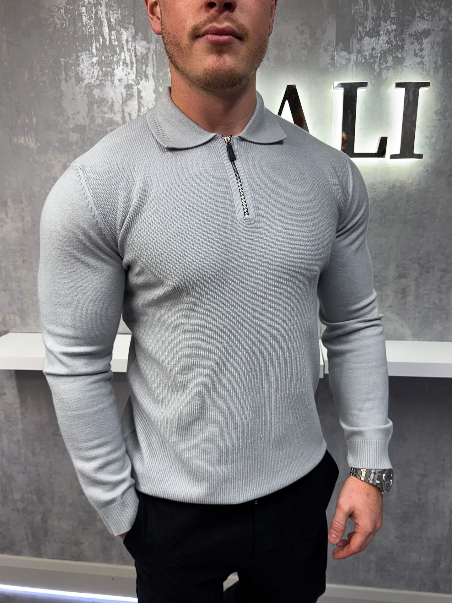Long sleeve zip polo - Grey