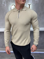 Long sleeve zip polo - Beige