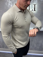 Long sleeve button up polo - Beige