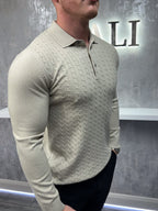 Long sleeve button up polo - Beige