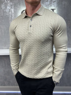 Long sleeve button up polo - Beige