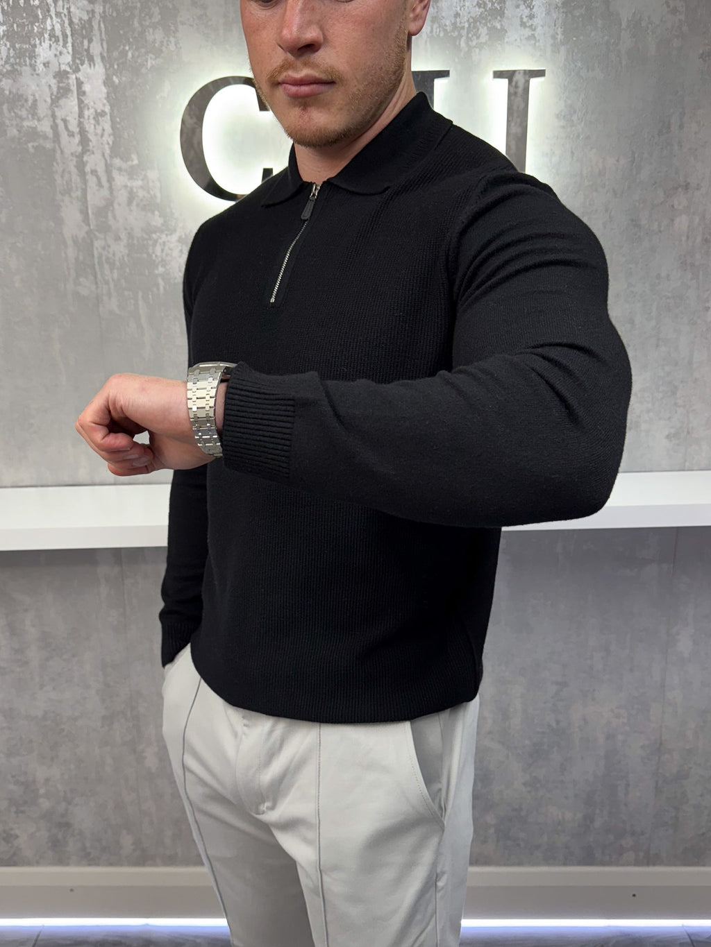 Long sleeve Zip polo - Black