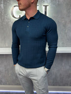Long sleeve button up polo - Navy
