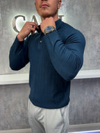 Long sleeve button up polo - Navy