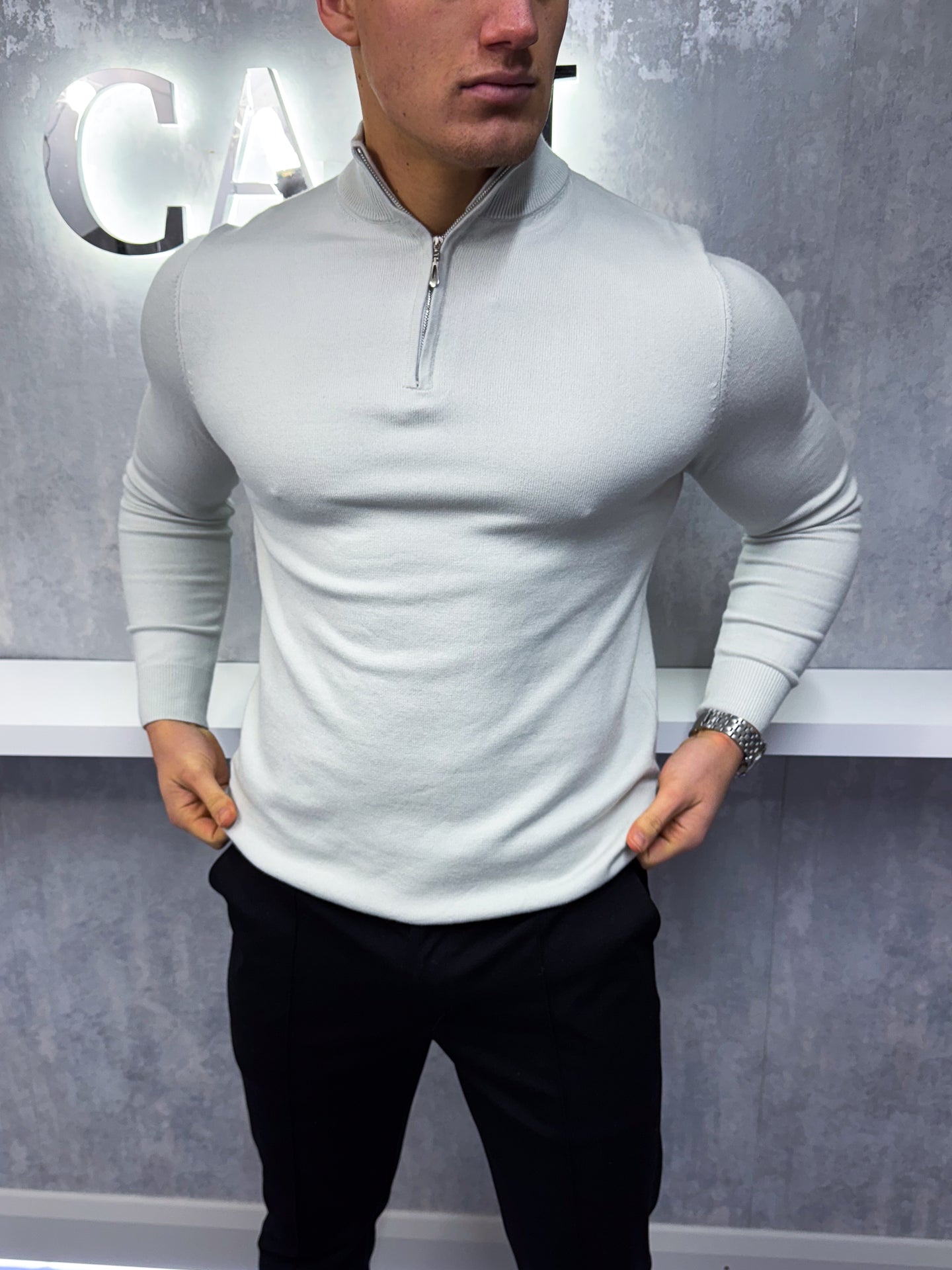 The Costello - Half Zip Sweater - Light Grey
