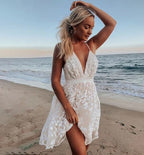 Women’s White Backless V-Neck Mini Dress – Elegant Summer Style