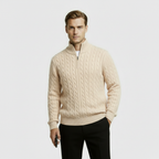 Men’s Cable Knit Quarter Zip Sweater – Long Sleeve Stand Collar Jumper – Classic Smart Casual Knitwear
