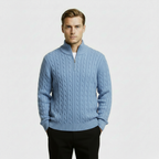 Men’s Cable Knit Quarter Zip Sweater – Long Sleeve Stand Collar Jumper – Classic Smart Casual Knitwear