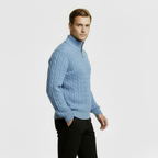 Men’s Cable Knit Quarter Zip Sweater – Long Sleeve Stand Collar Jumper – Classic Smart Casual Knitwear