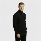 Men’s Cable Knit Quarter Zip Sweater – Long Sleeve Stand Collar Jumper – Classic Smart Casual Knitwear