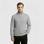 Men’s Cable Knit Quarter Zip Sweater – Long Sleeve Stand Collar Jumper – Classic Smart Casual Knitwear