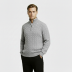 Men’s Cable Knit Quarter Zip Sweater – Long Sleeve Stand Collar Jumper – Classic Smart Casual Knitwear