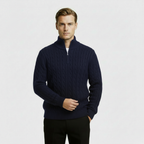 Men’s Cable Knit Quarter Zip Sweater – Long Sleeve Stand Collar Jumper – Classic Smart Casual Knitwear
