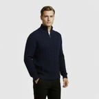 Men’s Cable Knit Quarter Zip Sweater – Long Sleeve Stand Collar Jumper – Classic Smart Casual Knitwear