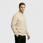 Men’s Cable Knit Quarter Zip Sweater – Long Sleeve Stand Collar Jumper – Classic Smart Casual Knitwear