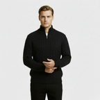 Men’s Cable Knit Quarter Zip Sweater – Long Sleeve Stand Collar Jumper – Classic Smart Casual Knitwear