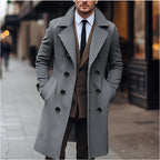 Men’s Structured Double-Breasted Long Winter Coat Formal Work Style