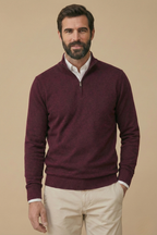 Men’s Half Zip Knit Sweater – Minimalist Stand Collar Pullover Jumper – Smart Casual Everyday Wear