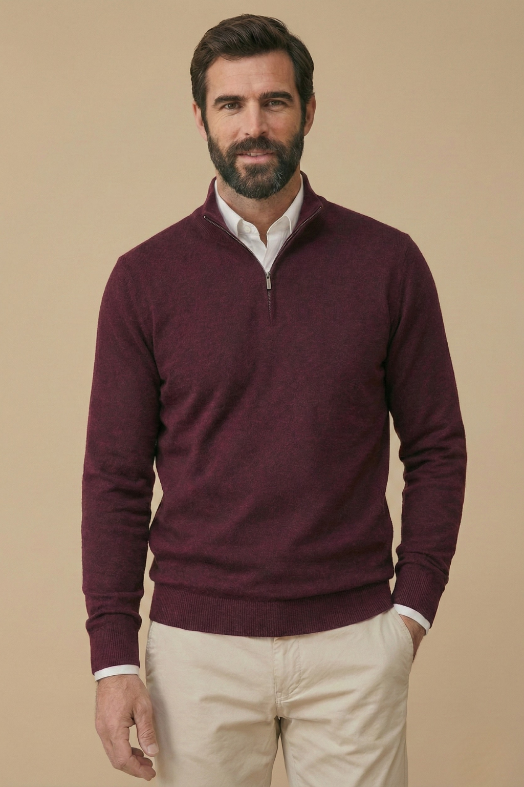Men’s Half Zip Knit Sweater – Minimalist Stand Collar Pullover Jumper – Smart Casual Everyday Wear