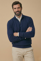 Men’s Half Zip Knit Sweater – Minimalist Stand Collar Pullover Jumper – Smart Casual Everyday Wear