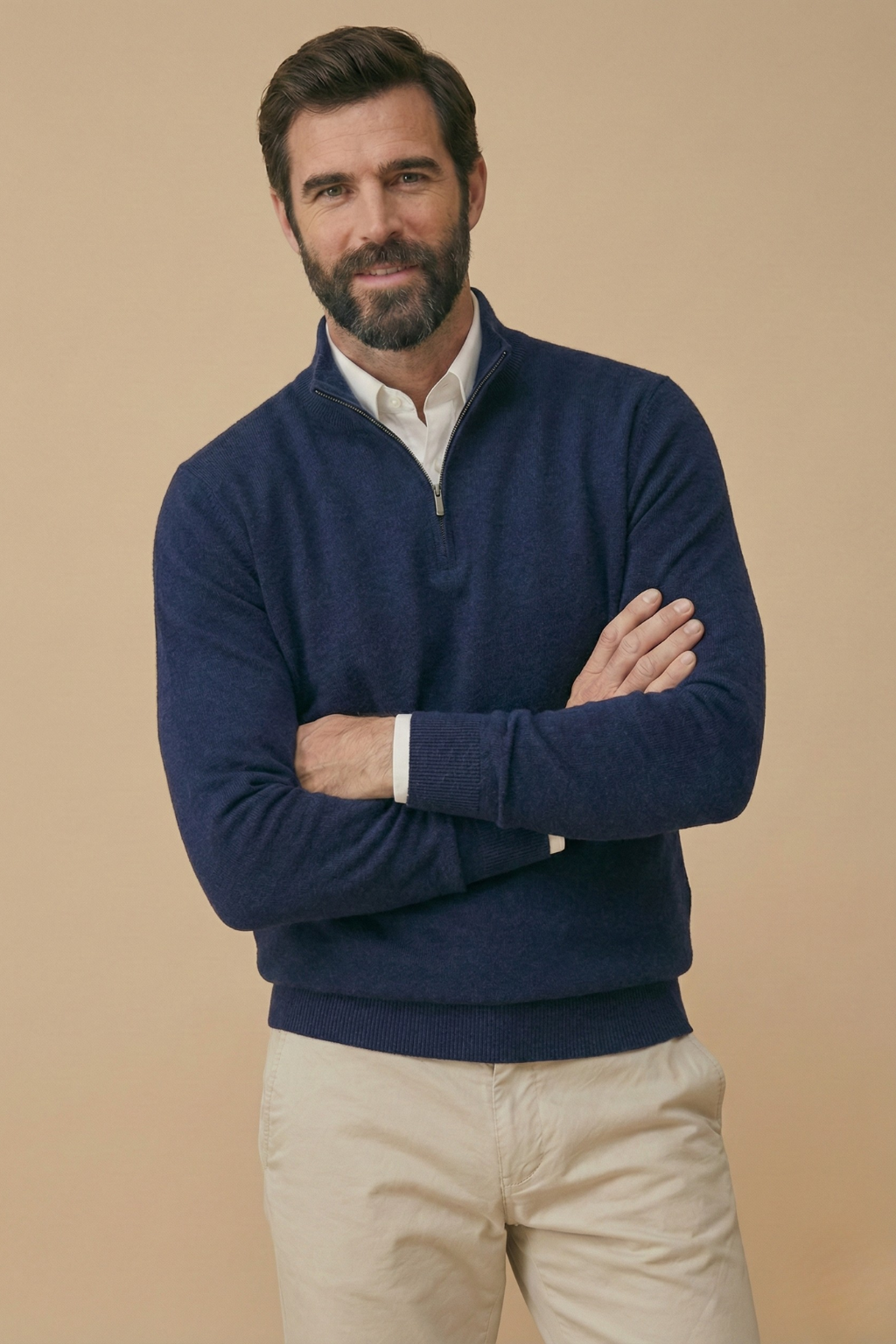 Men’s Half Zip Knit Sweater – Minimalist Stand Collar Pullover Jumper – Smart Casual Everyday Wear