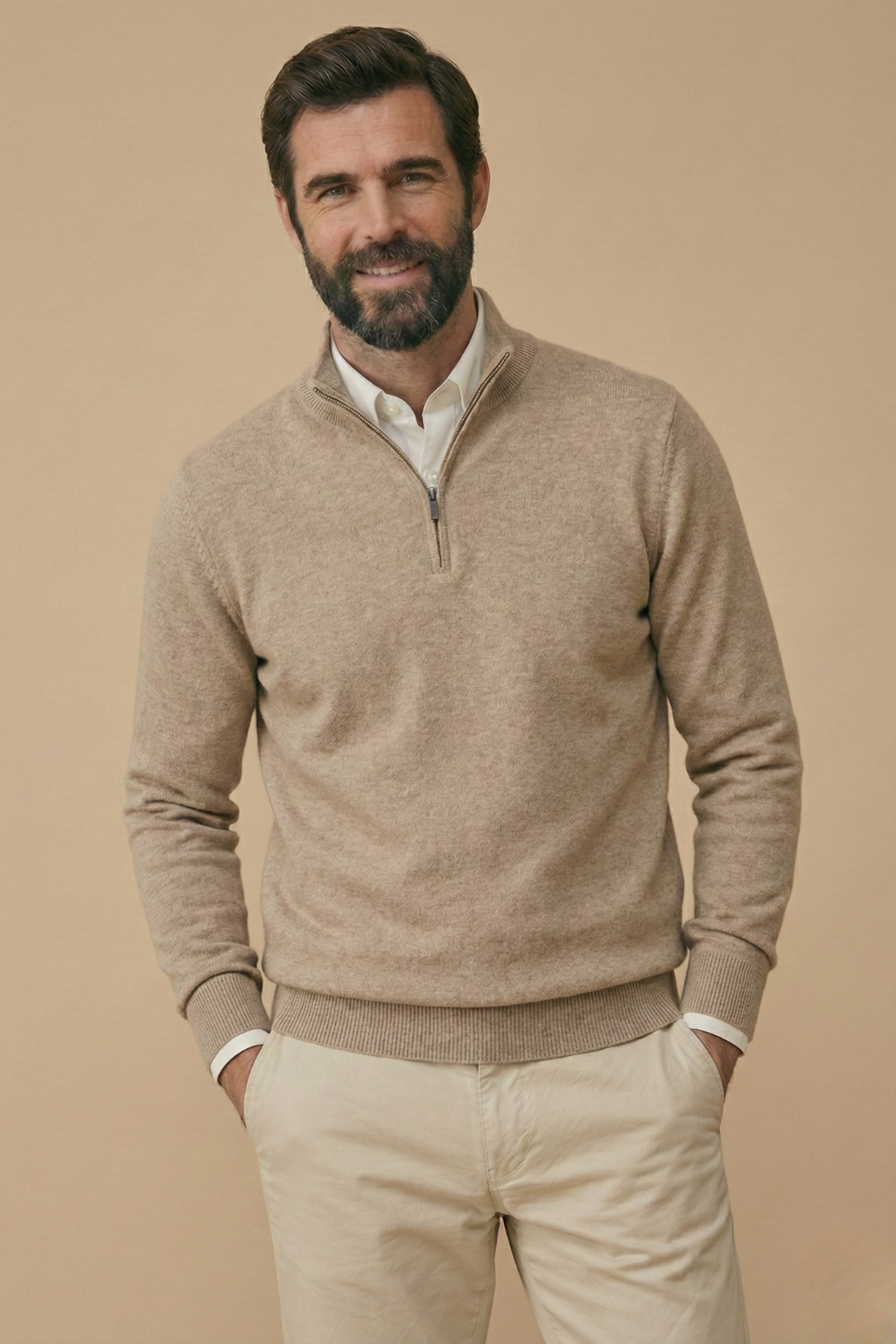 Men’s Half Zip Knit Sweater – Minimalist Stand Collar Pullover Jumper – Smart Casual Everyday Wear
