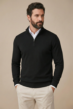 Men’s Half Zip Knit Sweater – Minimalist Stand Collar Pullover Jumper – Smart Casual Everyday Wear