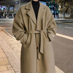 Womens Long Belted Winter Overcoat with Classic Tailoring