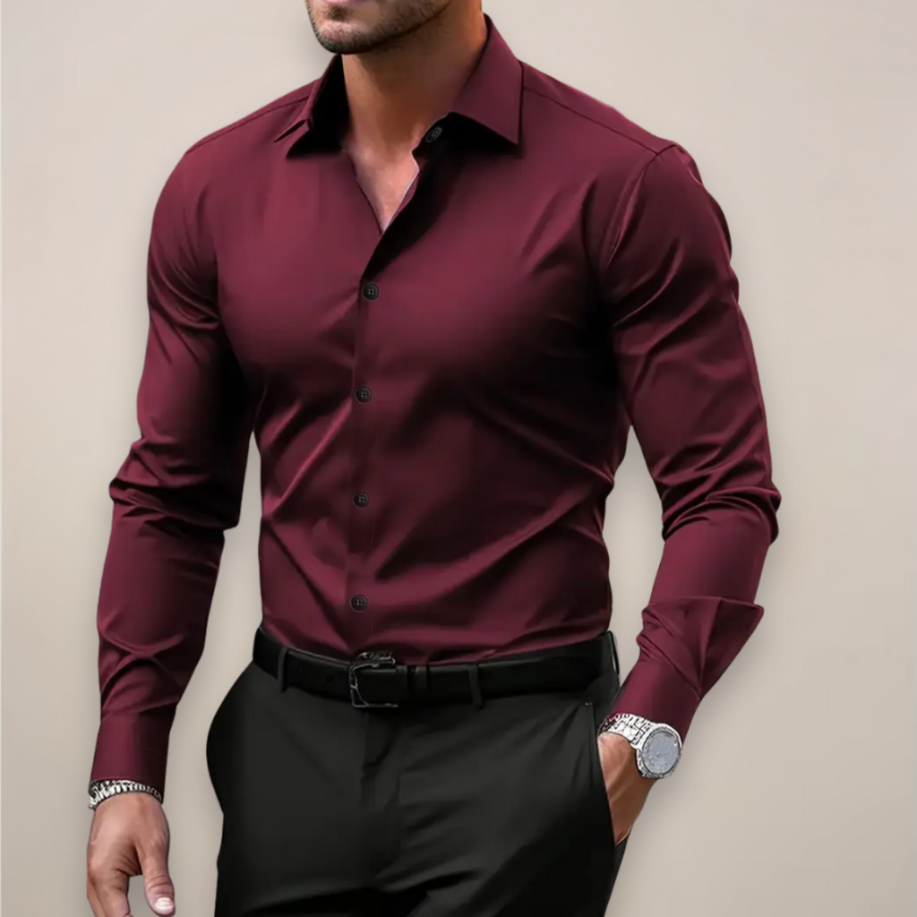 Men’s Long Sleeve Notched Collar Shirt – Smart Business Casual Wear