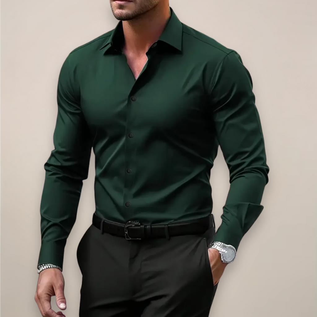 Men’s Long Sleeve Notched Collar Shirt – Smart Business Casual Wear
