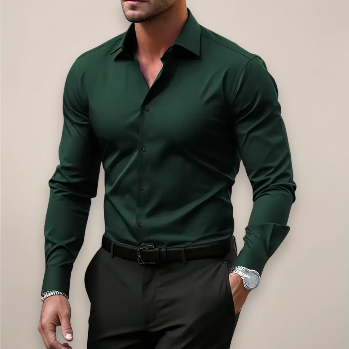 Men’s Long Sleeve Notched Collar Shirt – Smart Business Casual Wear
