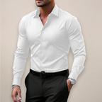 Men’s Long Sleeve Notched Collar Shirt – Smart Business Casual Wear