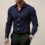 Men’s Long Sleeve Notched Collar Shirt – Smart Business Casual Wear