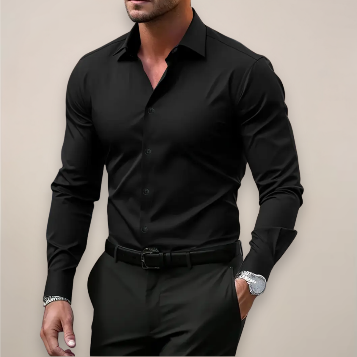 Men’s Long Sleeve Notched Collar Shirt – Smart Business Casual Wear