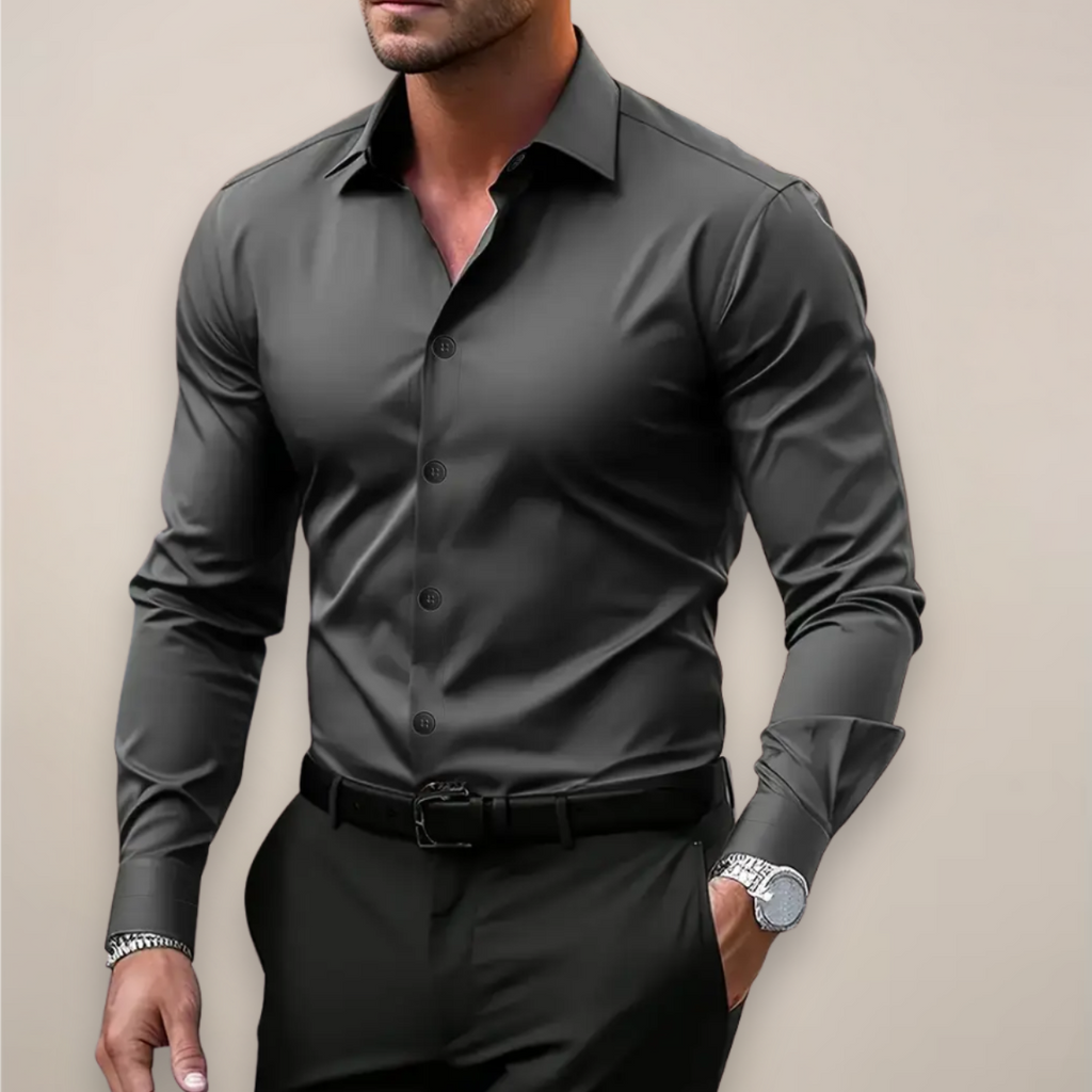 Men’s Long Sleeve Notched Collar Shirt – Smart Business Casual Wear