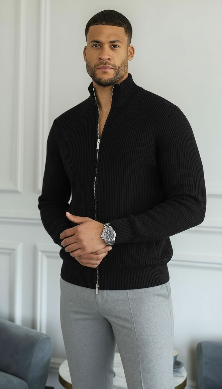 Jamie | Men's Full Zip Ribbed Knit Sweater