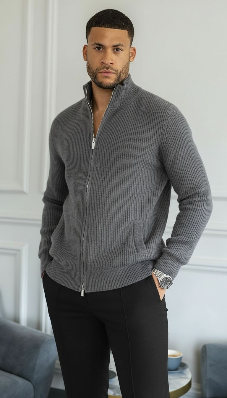 Jamie | Men's Full Zip Ribbed Knit Sweater