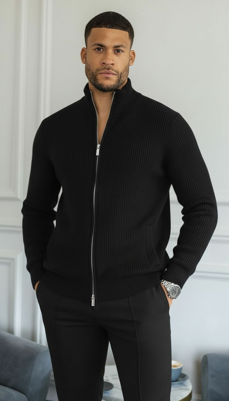 Jamie | Men's Full Zip Ribbed Knit Sweater
