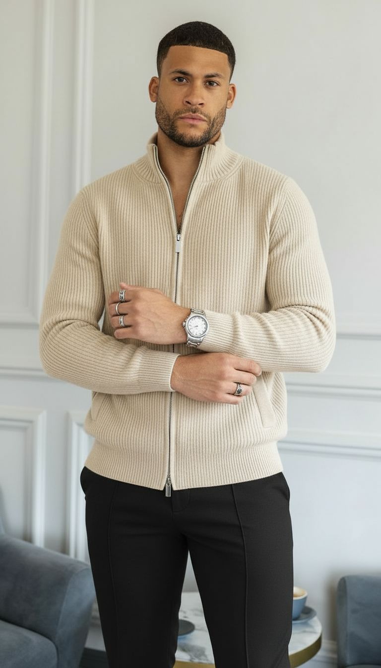 Jamie | Men's Full Zip Ribbed Knit Sweater