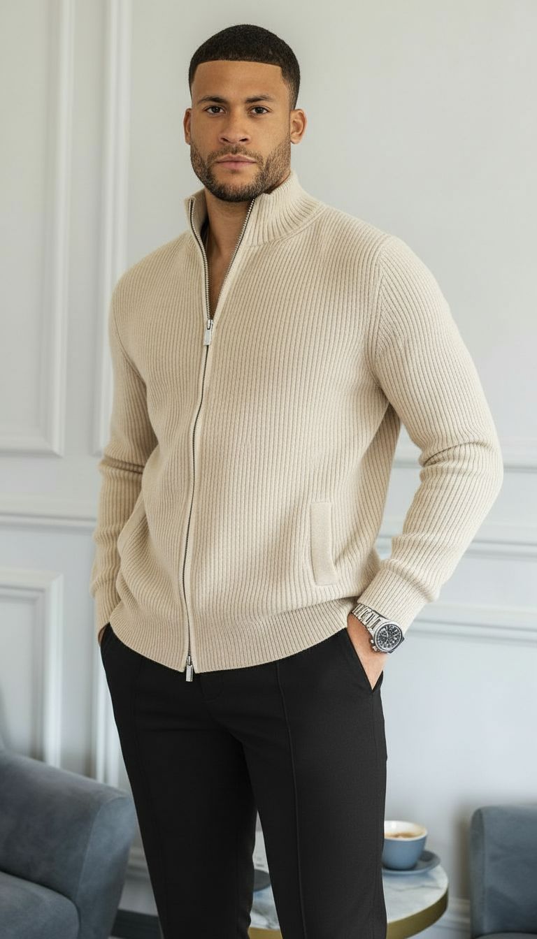 Jamie | Men's Full Zip Ribbed Knit Sweater