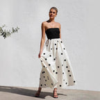 Women’s Strapless Polka Dot Maxi Dress – A-Line Summer Silhouette